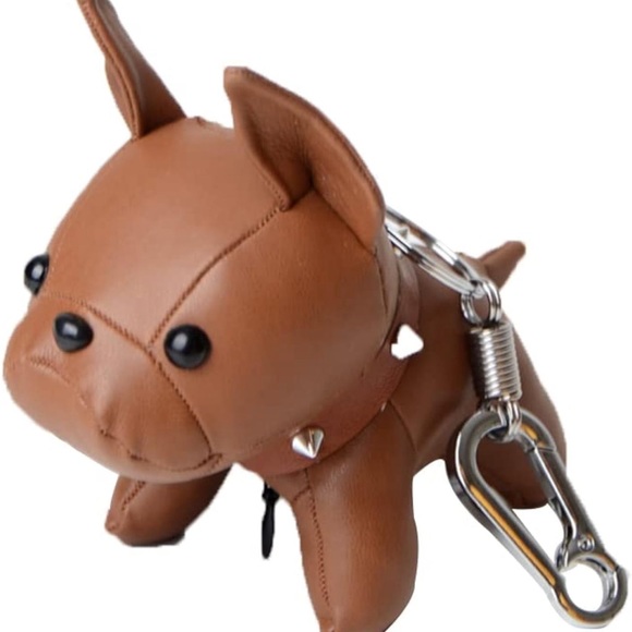 NWT French bulldog PU leather keychain w/ metal ring key ring - Picture 4 of 16